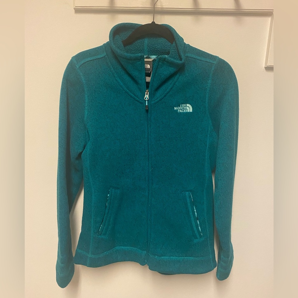 North Face sweater/fleece full zip jacket in heathered teal, size M